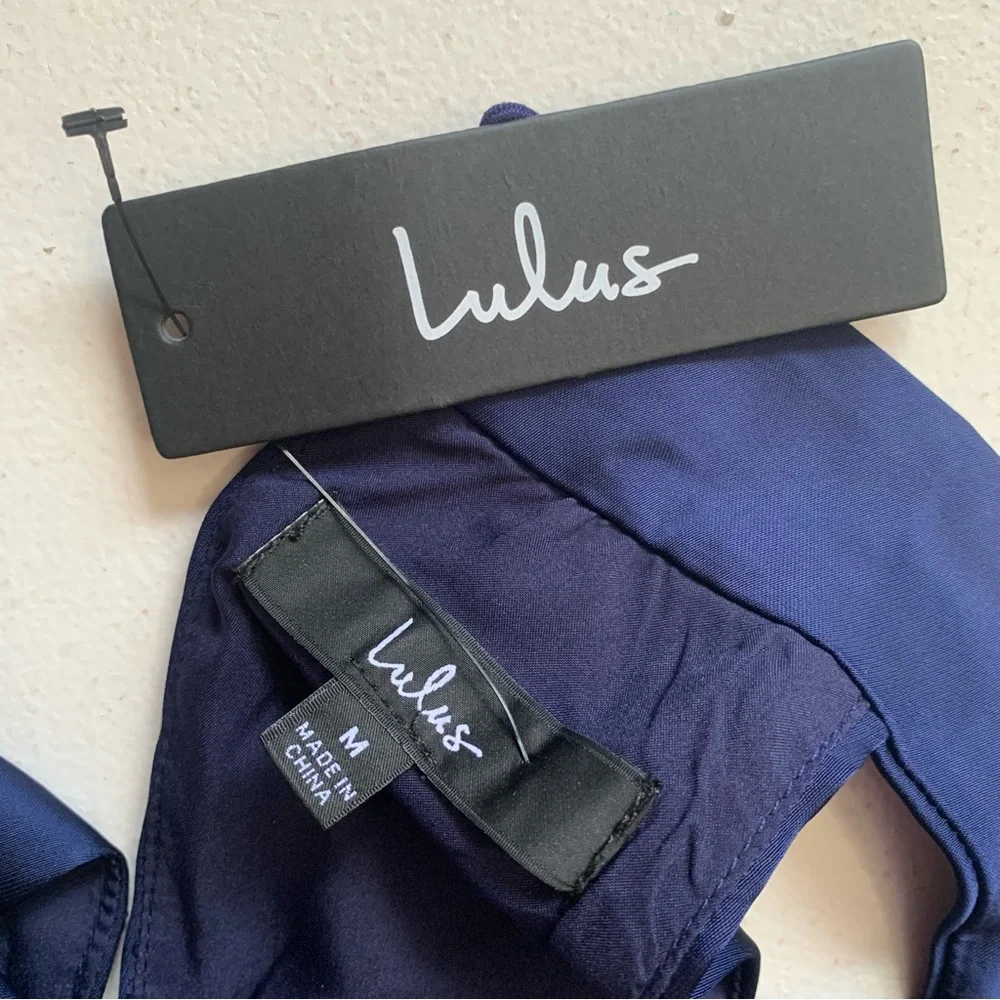 Lulus Medium Distinctive Charm Navy Blue Satin Asymmetrical Midi Dress NWT - Picture 12 of 17